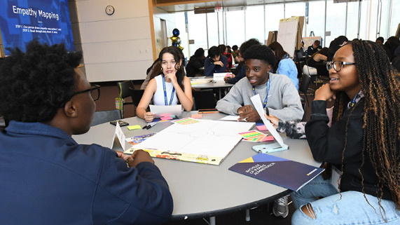 Students working at a round table